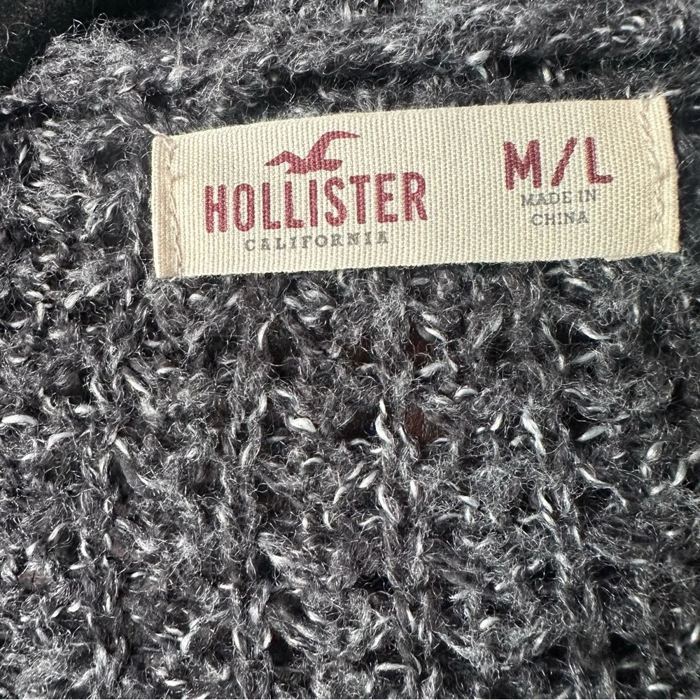 Hollister Charcoal Grey Knit Crochet Open Front Slouchy Sweater Size M/L